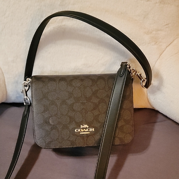 Coach Signature Black and Brown Crossbody Bag